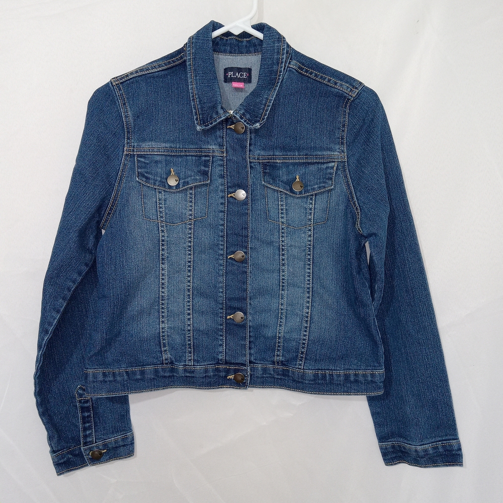 Children’s Place Dark Blue Button Up Denim Girls Jean Jacket Size 16 EUC